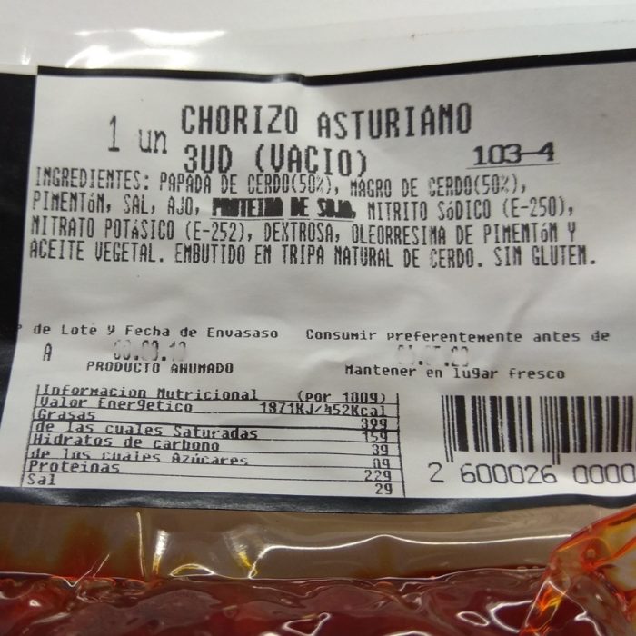 Chorizo asturiano 3 unidades